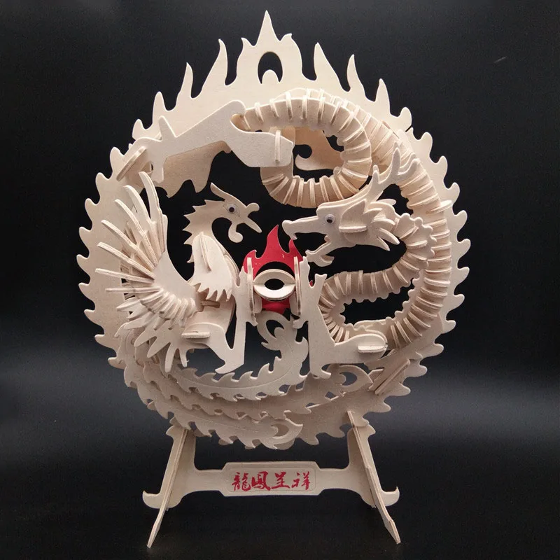 Lucky Dragon & Phoenix Wood Wedding Decoration 3D Puzzle In Legno Building Model Toy Chinese Zodiac Legend Animal Boy Girl Gift