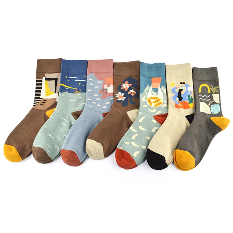 Donna Harajuku Hiphop Gaya Lukisan Kaus Kaki Katun Warna-Warni Kawaii Kaos Kaki Wanita Streetwear Hadiah Pernikahan Natal