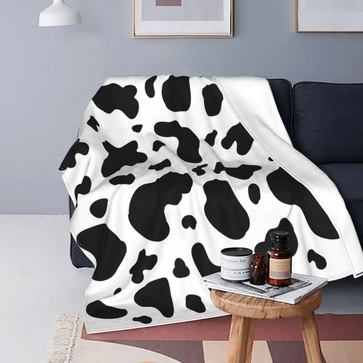 Cobertores De Vaca Velo Primavera Outono Pele Animal Preto E Branco Porttanto Macio Lancia Cobertor Para Casa Sofà Pe4Ft