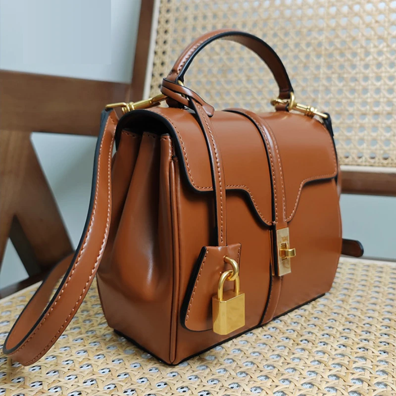 Bolso De Piel De Vaca Autetntica Con Hebilla Dorada Para Mujer, Bandolera De Hombro Con Solapa, De Gran Capacidad, Diseado De Lujo