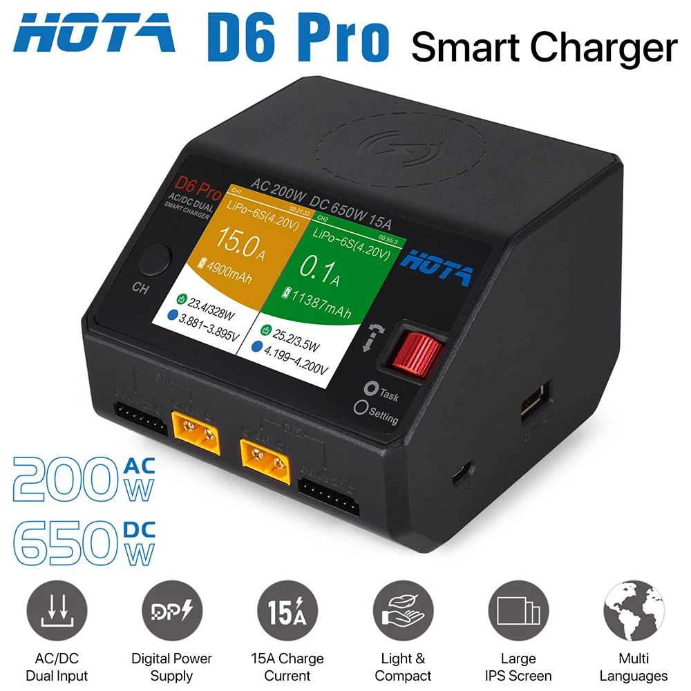 Caricabatterie Intelligente Hota D6 Pro Ac200W Dc650W 15A Caricabatterie Bilanciato Per Batteria Lipo 1-6S