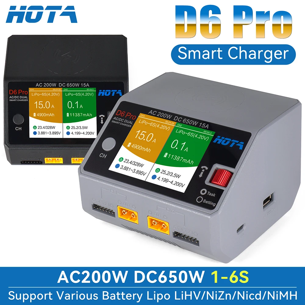 Caricabatterie Intelligente Hota D6 Pro Ac200W Dc650W 15A Caricabatterie Bilanciato Per Batteria Lipo 1-6S