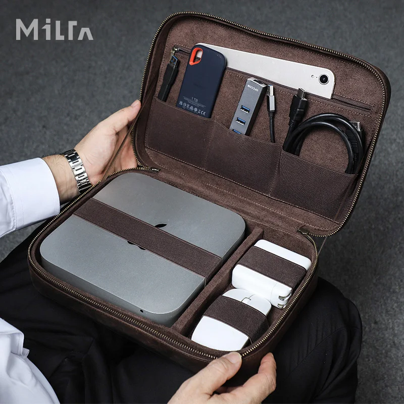 Custodia Per Laptop In Vera Pelle Per Custodia Apple Per Mac Mini M2 Mac Mini M1,Mac Mini M2 Pro, Scatola Organizer Elettronica Per Mouse Con Tastiera