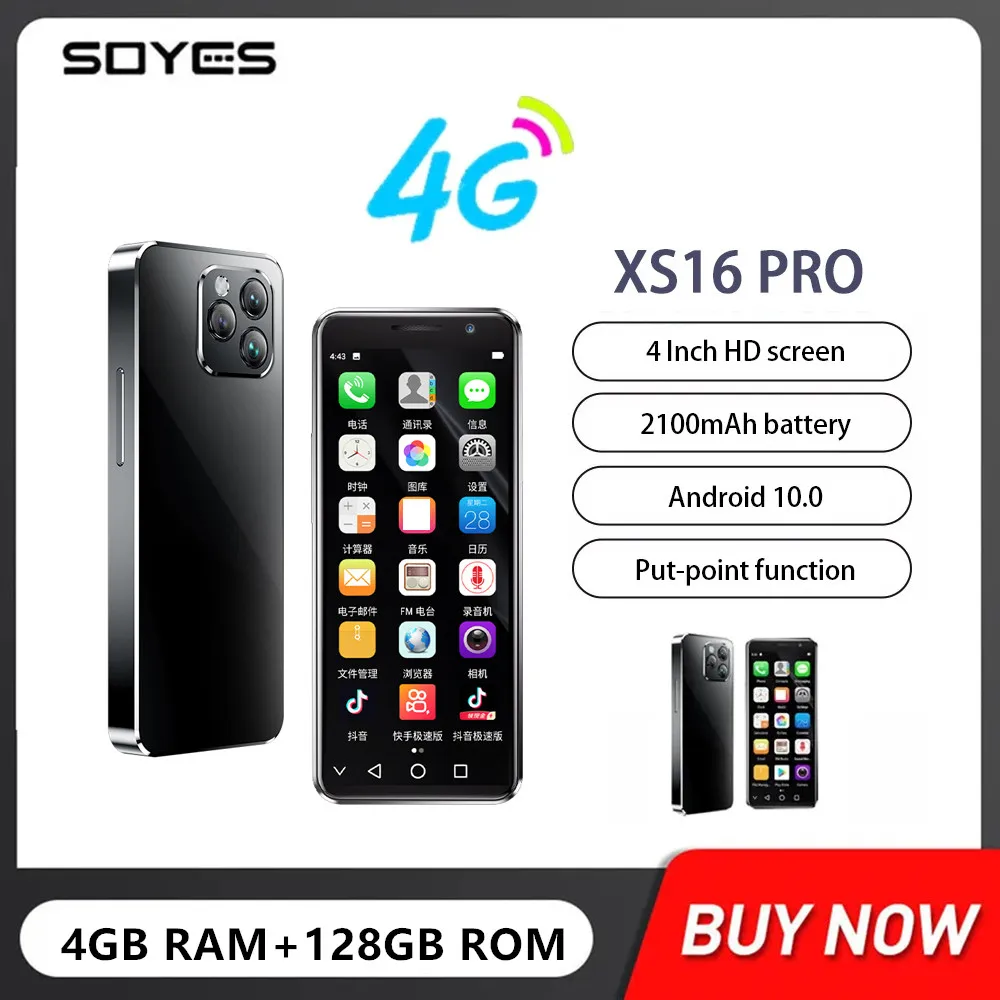 Nuovo Soyes Xs16 Pro 4G Piccolo Telefono Octa-Core 4Gb + 128Gb 4 Pollici Mini Smartphone Android 10 Telefono Cellulare 2100Mah Batteria Face Id Nfc