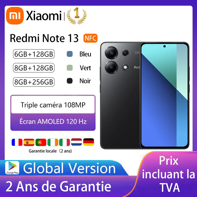 Xiaomi Redmi Note 13 4G, Smartphone, Nfc, Piattaforma Mobile Snapdragon® 685, 5000 Mah, Ricarica Da 33 W, Fotocamera Da 108 Mp, Versione Globale
