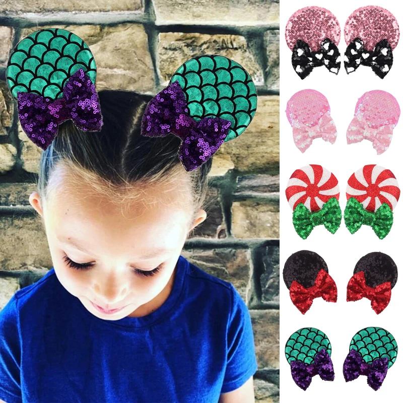 Trendy St Patrick'S Day 3.3 "Orecchie Da Topo Clip Per Ragazze San Valentino Paillettes Archi Copricapo Glitter Farfalla Accessori Fai Da Te