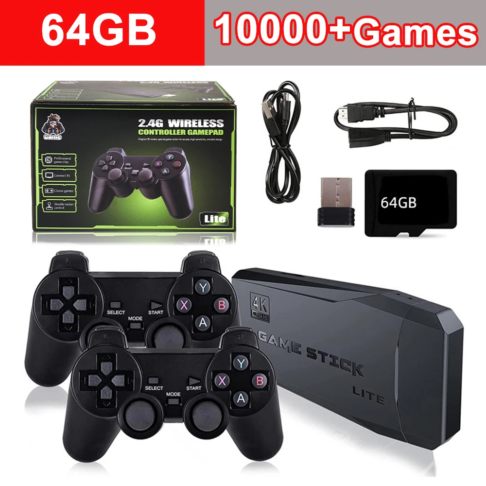 Console Per Videogiochi M8 2.4G Doppio Controller Wireless Game Stick 4K 10000 Giochi 64Gb 32Gb Giochi Retrò Per Ps1/Gba Boy Gift