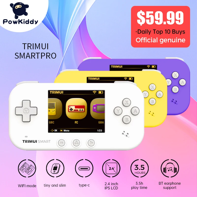 Powkiddy Trimui Lettori Palmari Intelligenti Ufficiali 2.4 Pollici Ips Lcd Wifi Console Per Videogiochi Retrò Mini Console Portatile Open Source