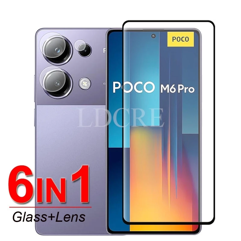 Per Xiaomi Poco M6 Pro Glass Per Poco M6 Pro Vetro Temperato Full Glue Screen Camera Lens Protector Film Per Poco M6 Pro Glass