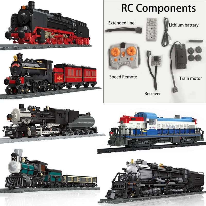 Big Rail Car Locomotiva Building Blocks Giocattoli Modello City Steampunk Era Bricks Retro Train Con Motore Di Alimentazione Compatibile Con Lego