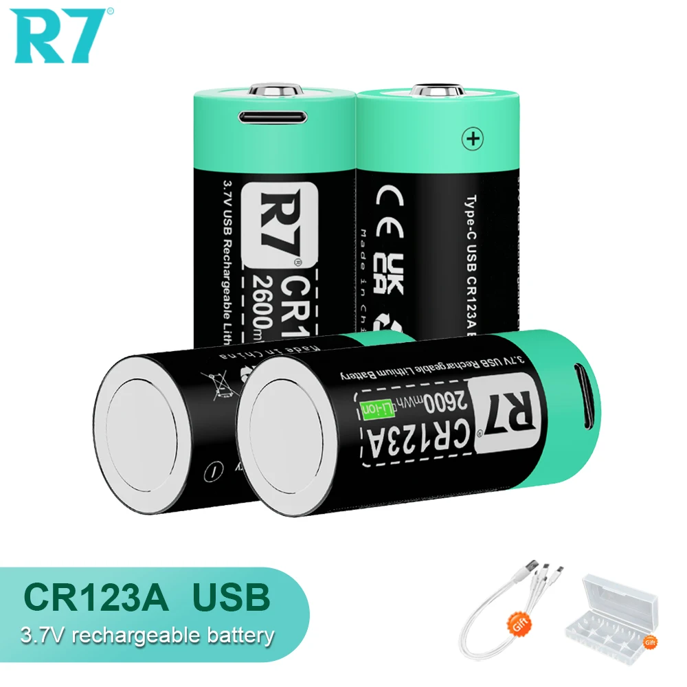 R7 3.7V Cr123A Li-Ion 2600Mwh Batterie Ricaricabili Batteria Cr123A Per Parete Torcia A Led, Viaggio Per Batteria Cr123A