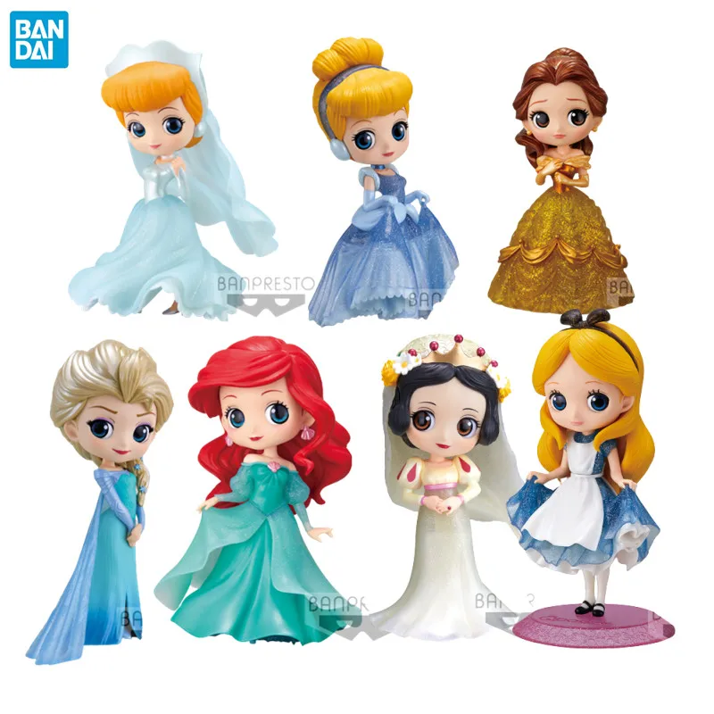 Bandai Original Frozen Anime Figure Qposket Personaggi Disney Anna Alice Belle Ariel Action Figure Toys For Kids Gift Model