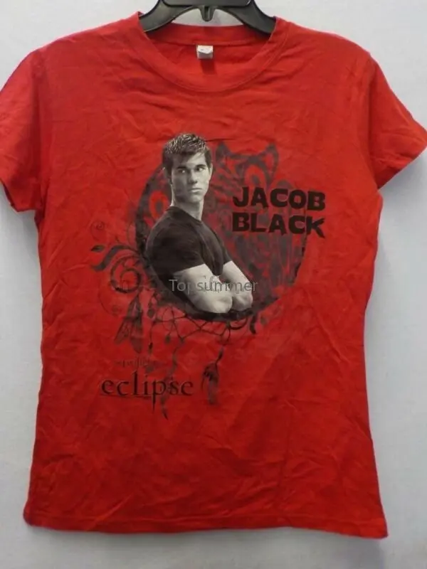 Juniors Womens Tshirt Tshirt Grafica Twilight Saga Eclipse Jacob Nero Rosso #13216V