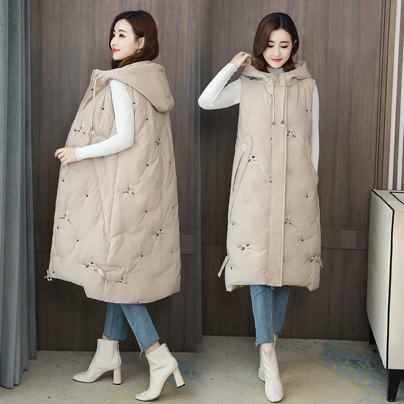 Gilet Invernali Per Donna Allentato M-5Xl Gilet Lungo Caldo Spesso Ricamo Femminile Giacca Senza Maniche Di Alta Qualità Cappotto Gilet Casual