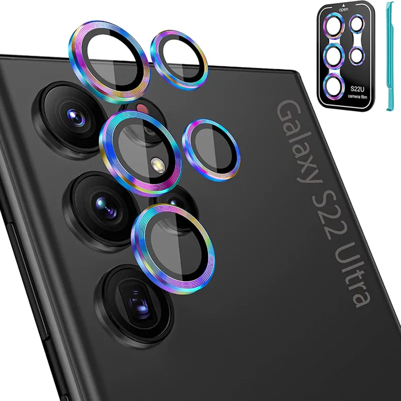 Custodia Protettiva Per Schermo Con Obiettivo Per Fotocamera In Vetro Temperato Con Anello In Metallo Per Samsung Galaxy S22 Ultra S23 Plus S22Ultra 5