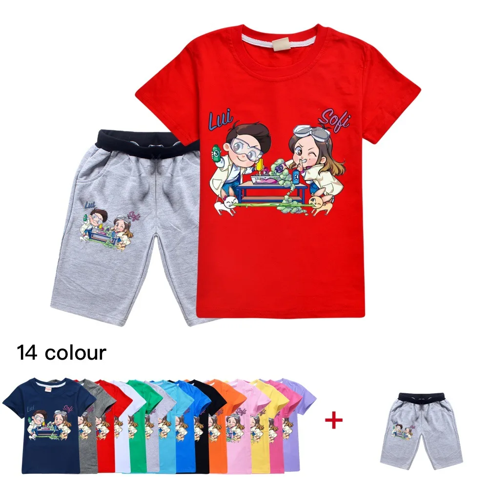 New Boys Girl Me Contro Te Clothes Set Casual Cartoon Printed Kids Short Tshirt + Pants 2Pcs Fashion Children Clothes Suit