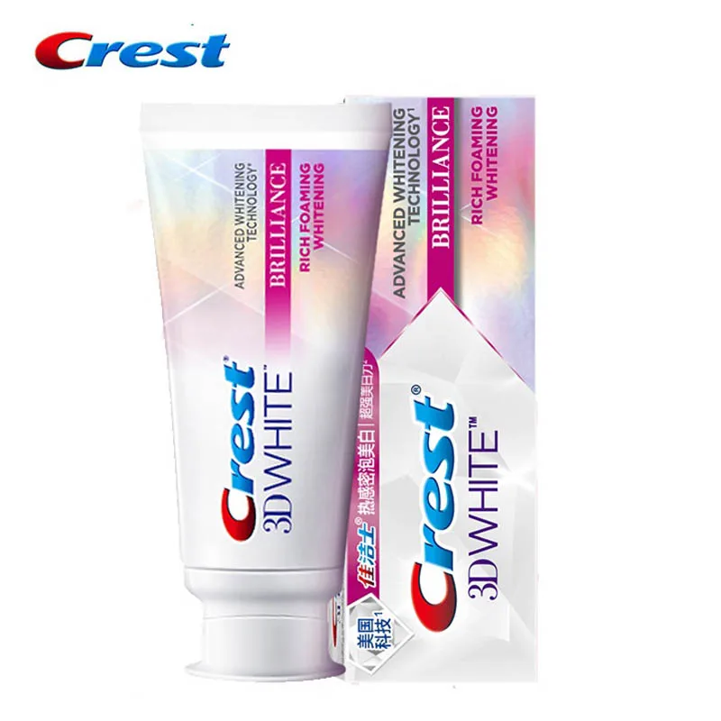 Crest 3D White Dentifricio Brilliance Rich Foaming Whitening Dentifricio Tecnologia Di Sbiancamento Avanzata Rimuovi La Macchia Dei Denti 90G