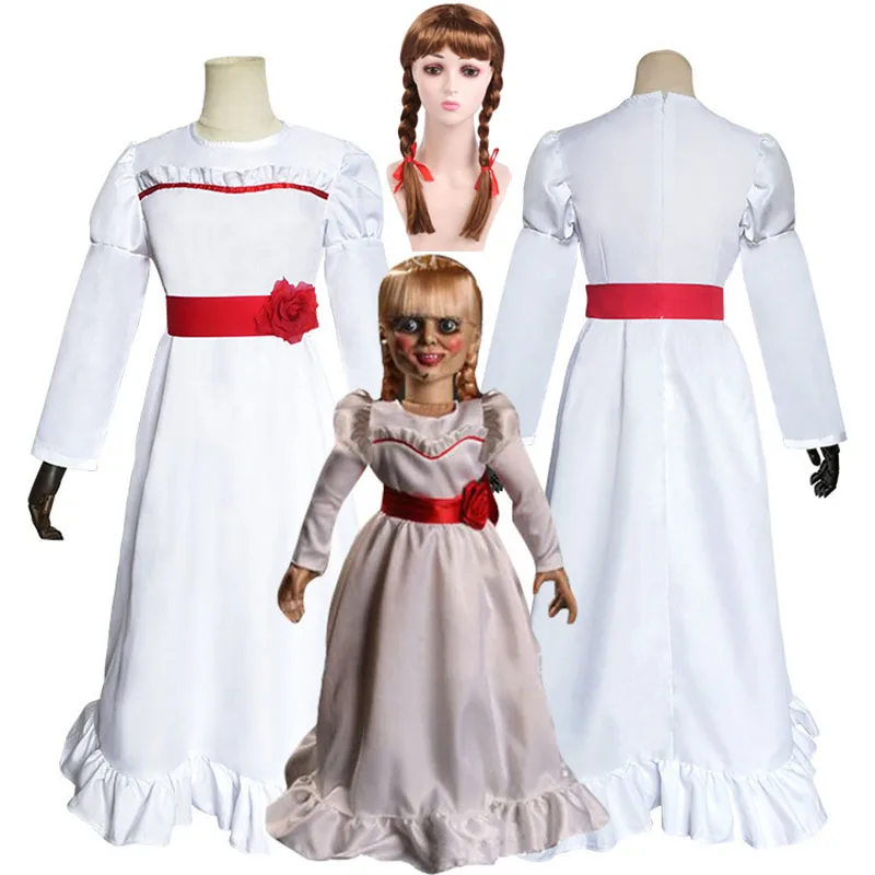 Costume Di Halloween Per Ragazze Annabelle Costume Ghost Doll Cosplay White Women Long Princess Dress Gonna Horror Spaventoso Cosplay Outfits
