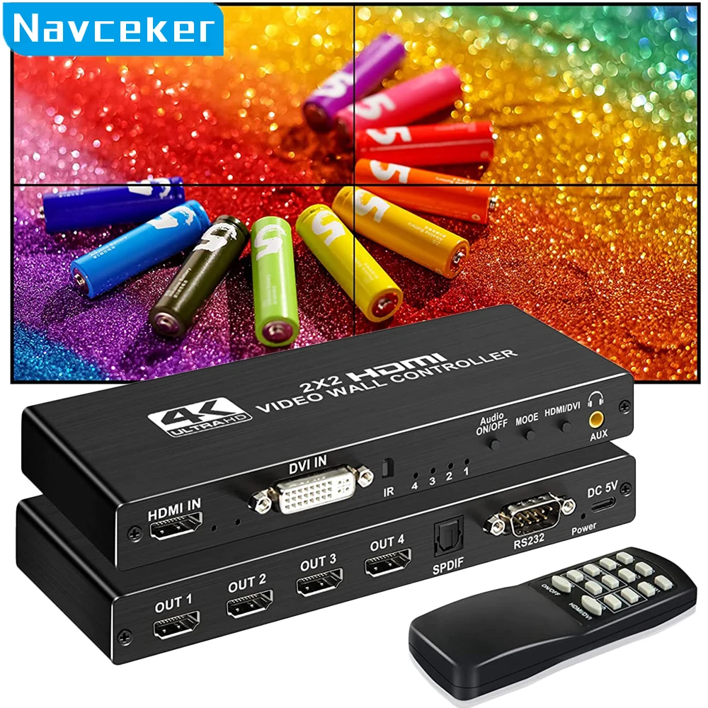 2X2 Video Wall Controller Processor 1X2 1X3 1X4 2X1 3X1 4X1 4K Dvi Hdmi Video Wall Controller Tv Video Stitching Wall Processor
