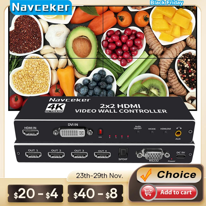 2X2 Video Wall Controller Processor 1X2 1X3 1X4 2X1 3X1 4X1 4K Dvi Hdmi Video Wall Controller Tv Video Stitching Wall Processor