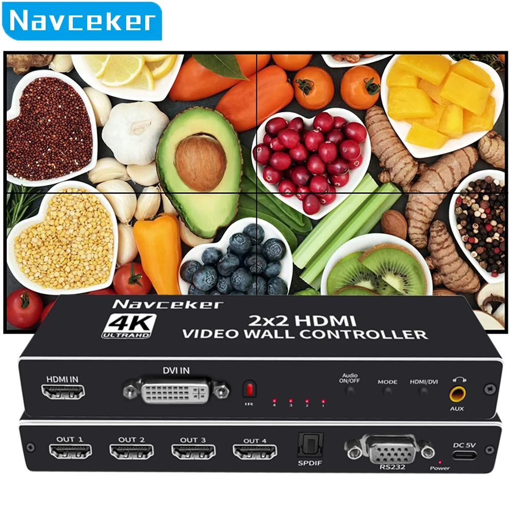 2X2 Video Wall Controller Processor 1X2 1X3 1X4 2X1 3X1 4X1 4K Dvi Hdmi Video Wall Controller Tv Video Stitching Wall Processor