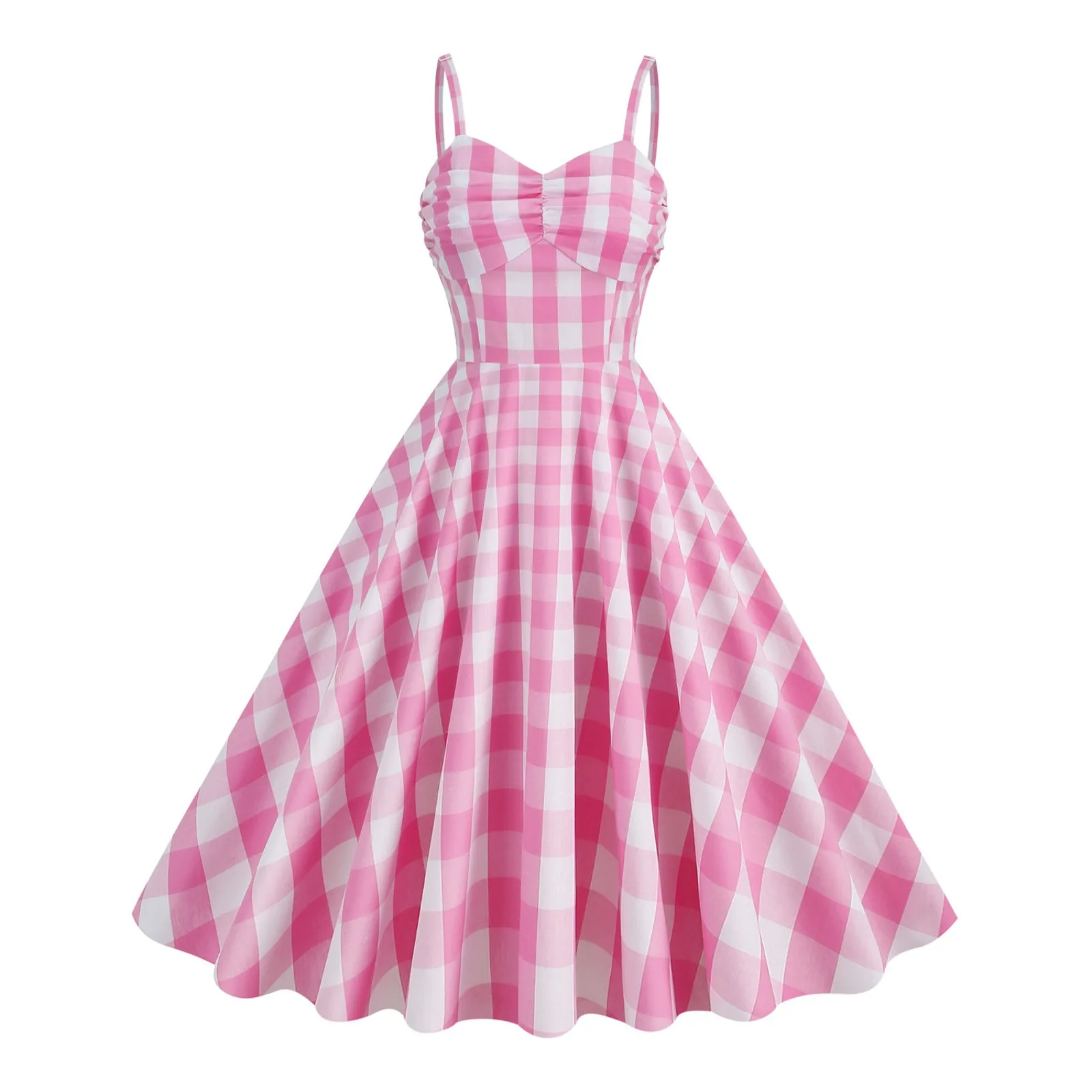 Barbiee Ast Cosplay Fantasia Rosa Plaid Mid Dress Elegante Retro Vintage Halloween Dress Strap Bretelle Cocktail Party Dress