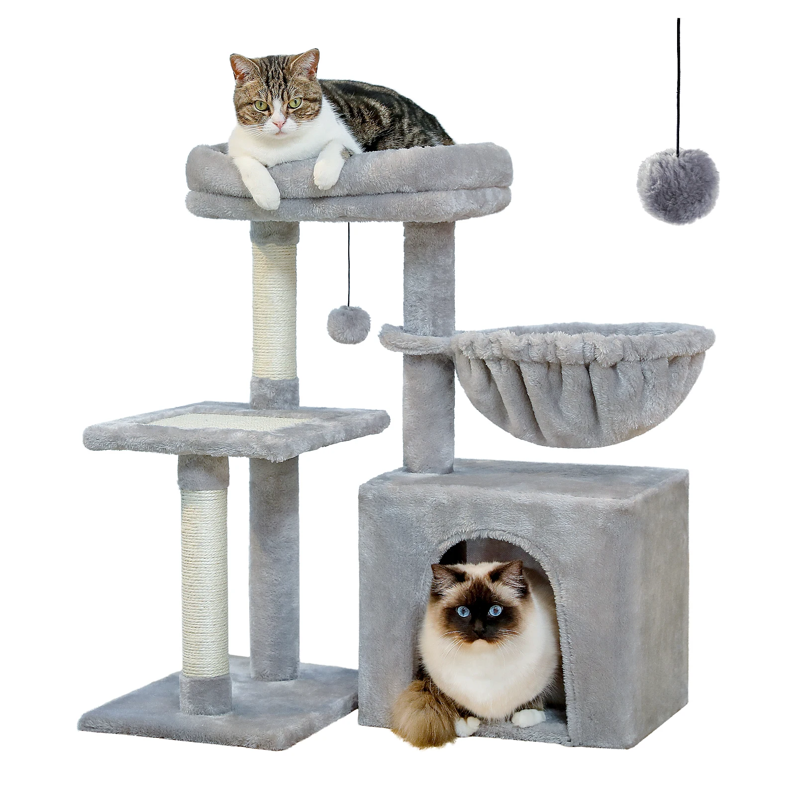 Cat Tree Cat Tower For Indoor Cats 2 Styles Cat Activity Tree Con Tiragraffi Per Gatti Amaca Grande E Trespolo Superiore Rimovibile Grigio