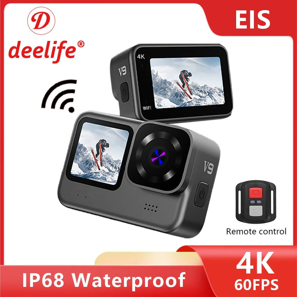 Deelife Action Camara 4K 60Fps Stabilizzato Wifi Impermeabile Per Ciclismo Moto Casco Sport Cam