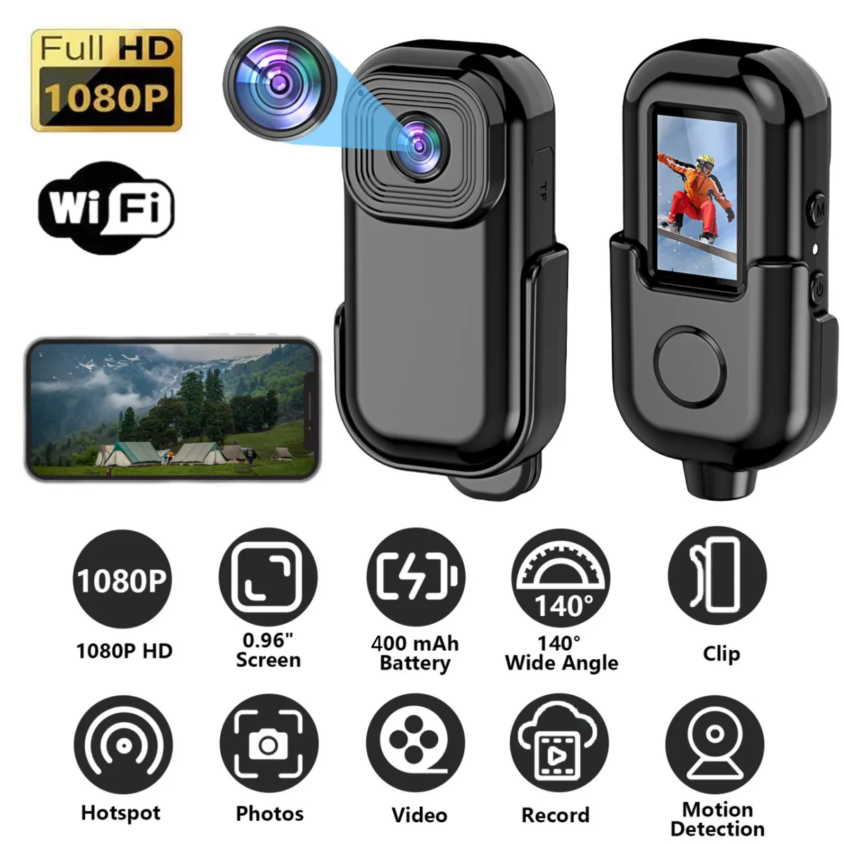 1080P Mini Fotocamera Portatile Action Cam Sport Dv Con Schermo Videocamera Tascabile Con Clip Posteriore Sport Dv Dvr
