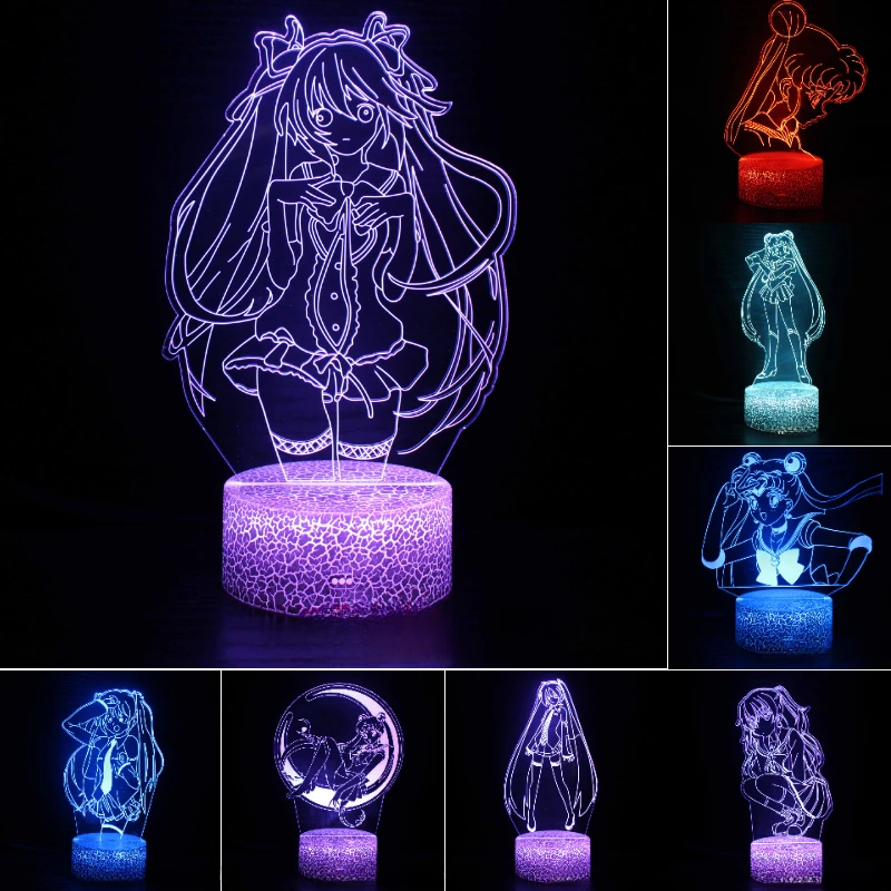 Sailor Moon 3D Night Lights Anime Figure Tsukino Usagi Home Room Lampade Decorative Giocattoli Per Bambini Decorazione Desktop Led Light Gifs