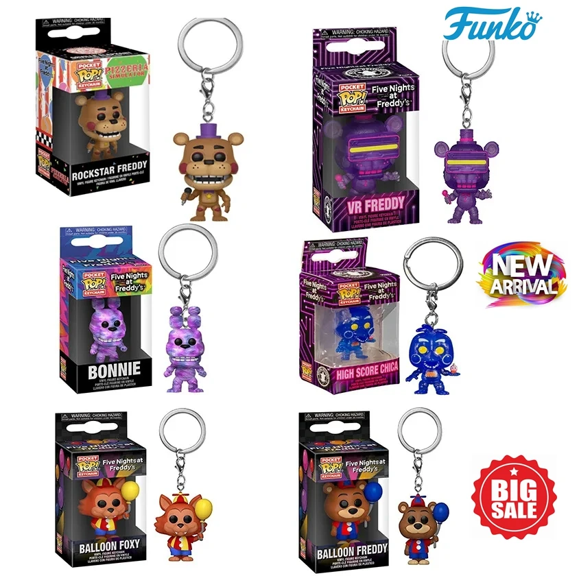 Funko Pop Vr Freddy Bonnie High Score Chica Balloon Foxy Freddy Toy Vinyl Figures Pocket Pop Portachiavi Collection Model Toys