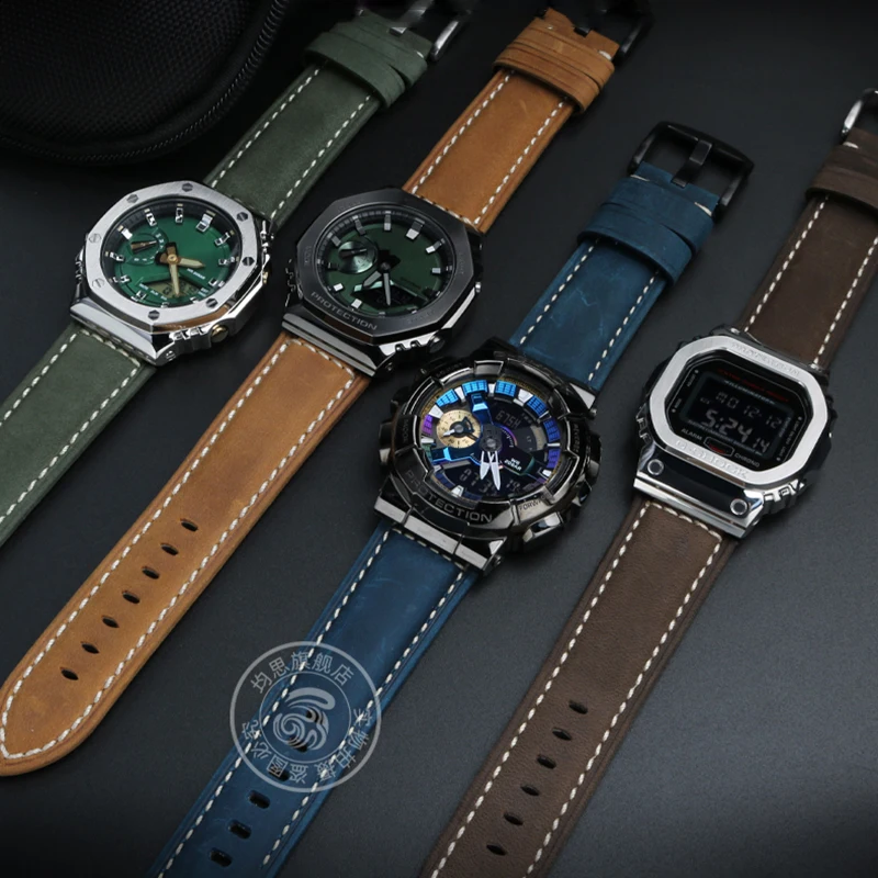 Per Casio G-Shock Gm-2100 Ga-2100 Dw-5600 Gw-B5600 Cinturino In Pelle Modificata Gm-110 Ga-110 Cinturino Vintage In Mucca Smerigliata