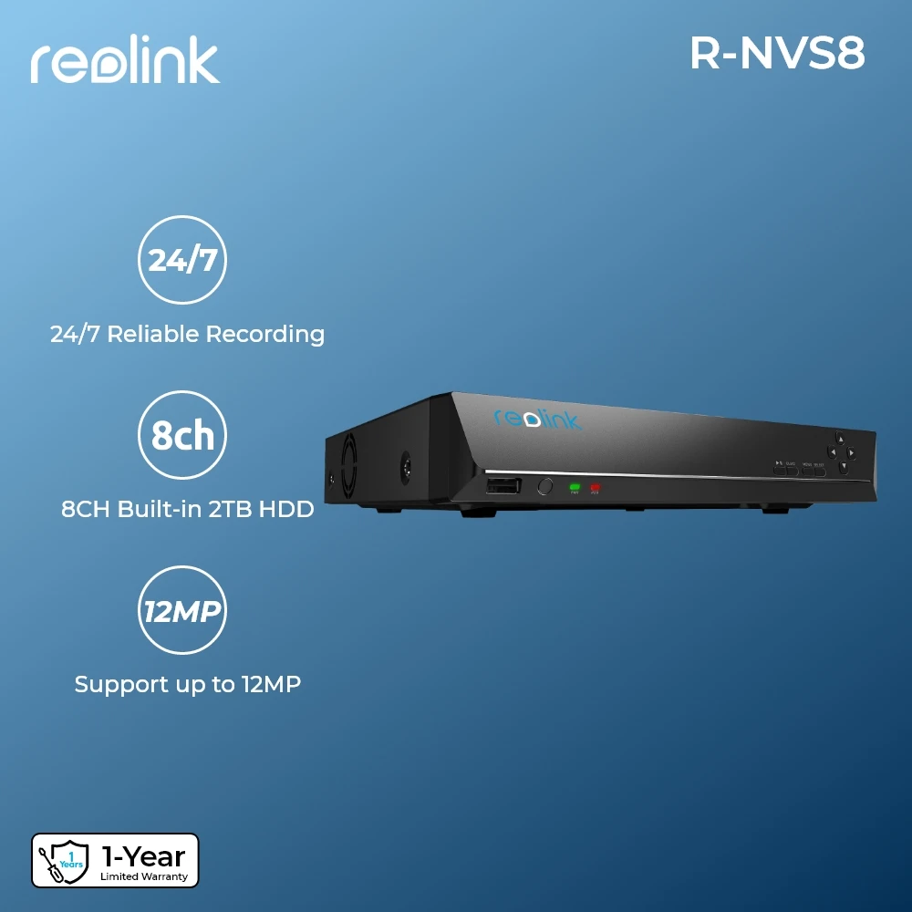 [Dvr 8Ch Ricondizionato] Reolink 8Ch Dvr Per Reolink 4Mp/5Mp/4K/12Mp Ip Camera P2P 24/7 H.265 Videoregistratore 2Tb Hdd R-Rln8-410 Nvr