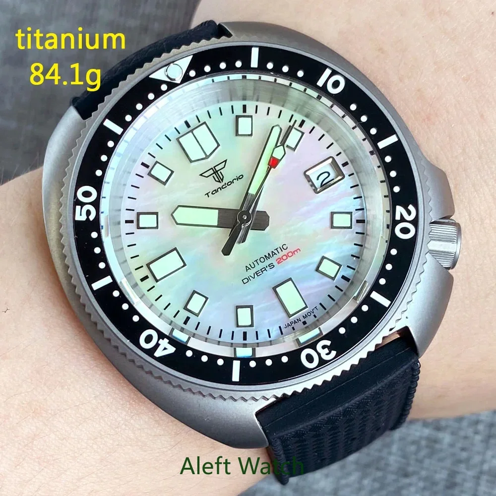 Tandorio Titanium Material Turtle Automatic Watch Men 200M Waterproof Mop Dial 120Click Bezel Tropical Band Diver Reloj Hombre