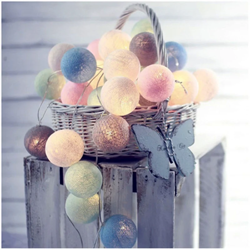 Usb Colorfull Cotton Garland Led Balls Christmas String Holiday Lights Per La Decorazione Domestica Wedding Fairy Bedroom Decor