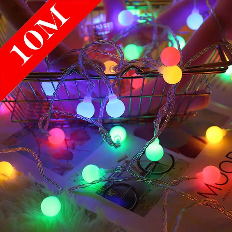 2M 5M 10M Cherry Balls Led Fairy String Lights Batteria Usb Azionata Ghirlanda Capodanno Matrimonio Decorazione Natalizia Stanza All'Aperto