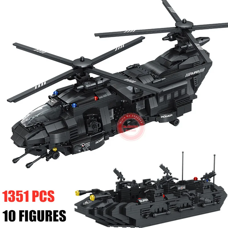 Swat Team 1351Pcs Per City Police Building Blocks Swat Police Soldier Transport Helicopter Kids Christmas Birthday Gift Toys