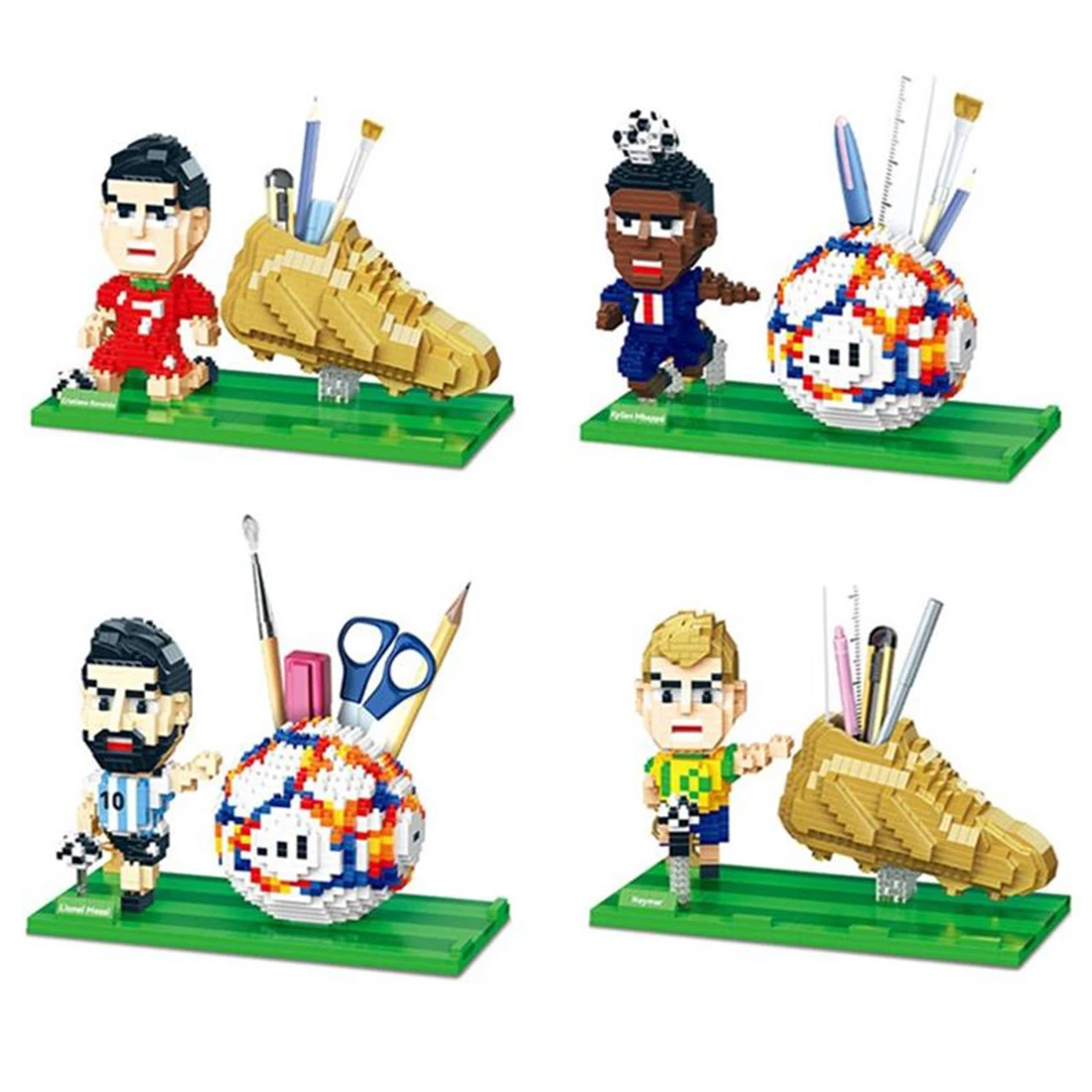 Cartoon Football Star Building Blocks Football Star Model Pen Container Phone Holder Micro Bricks Toys For Kids Regalo Di Natale