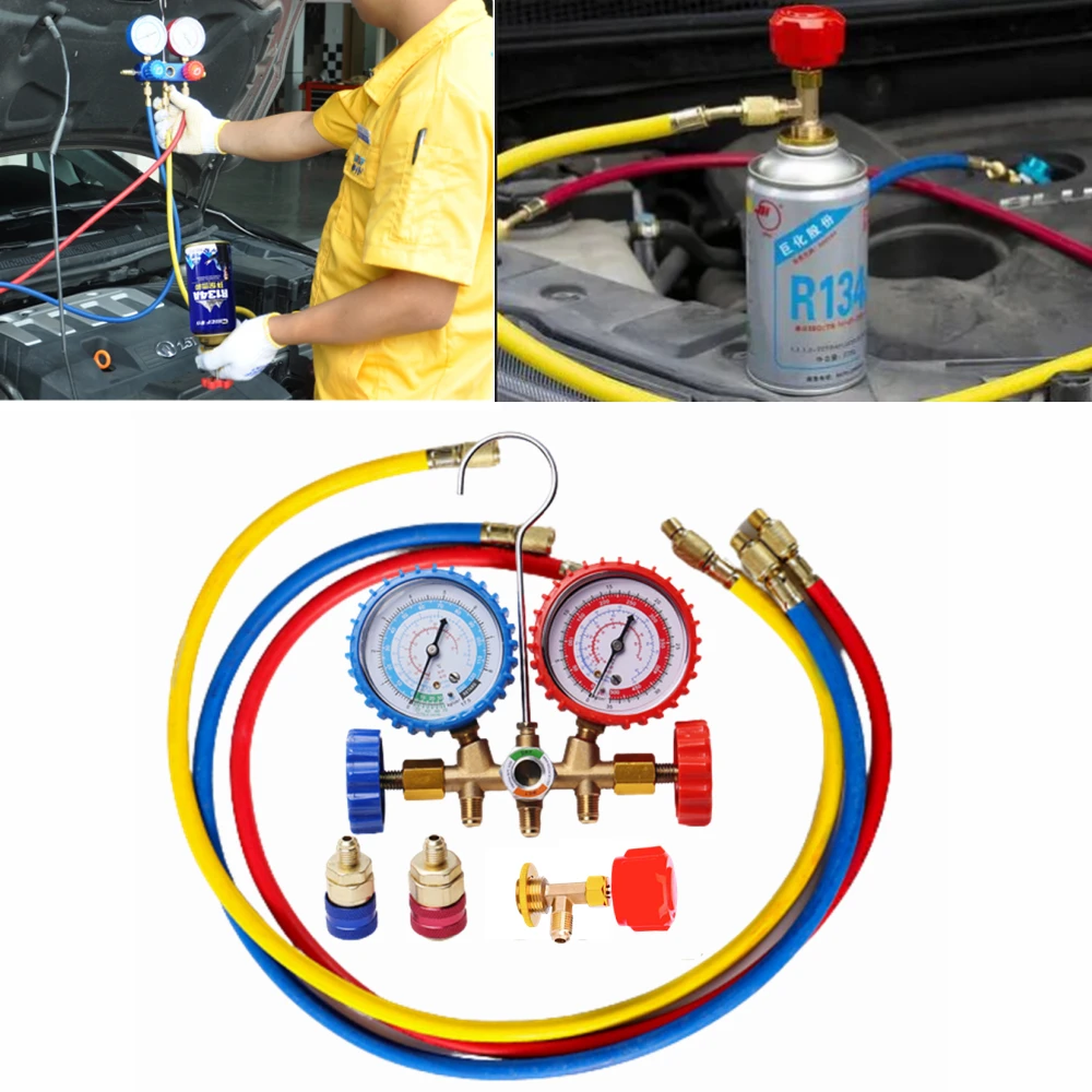 Raccordo Di Riempimento Del Condizionatore D'Aria Dell'Auto Valvola Del Gas Refrigerante R-134 A/C Set Di Tubi Di Ricarica Freon Filling R134A Tubo Co