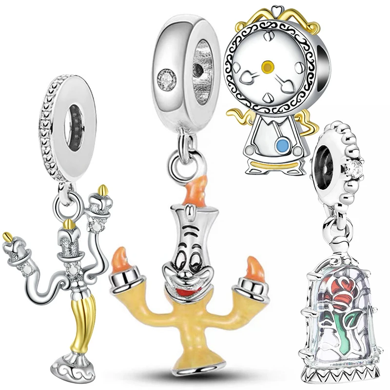 Disney Enchanted Rose Lumiere Candeliere Ciondolo Per La Creazione Di Gioielli Fit Pandora Magic Clock Charms Accessori Per Bracciali Da Donna