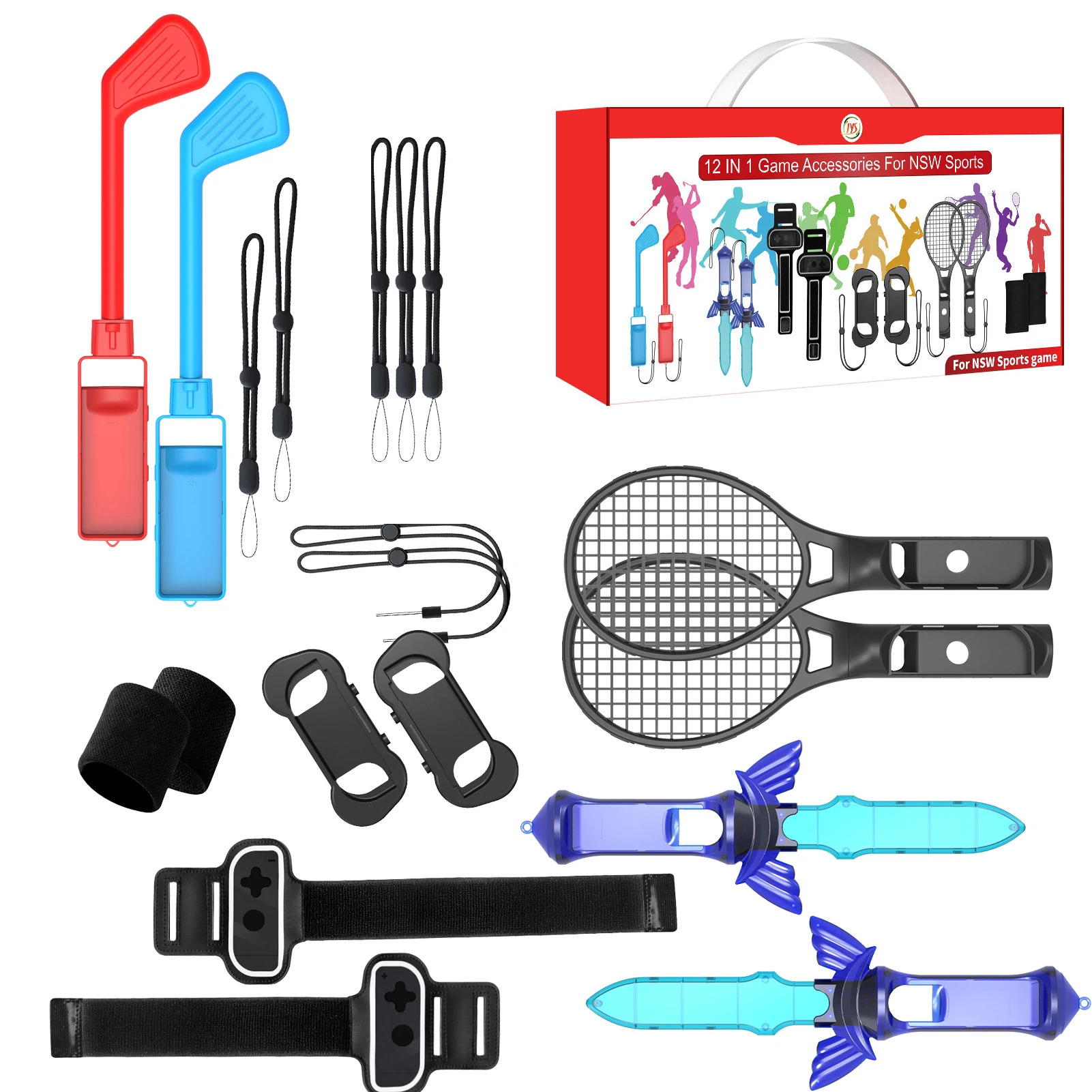 For Ns Switch Sports Control Set 12 In 1 Wristband Tennis Racket Fitness Leg Strap Sword Game Accessories For Switch Oled