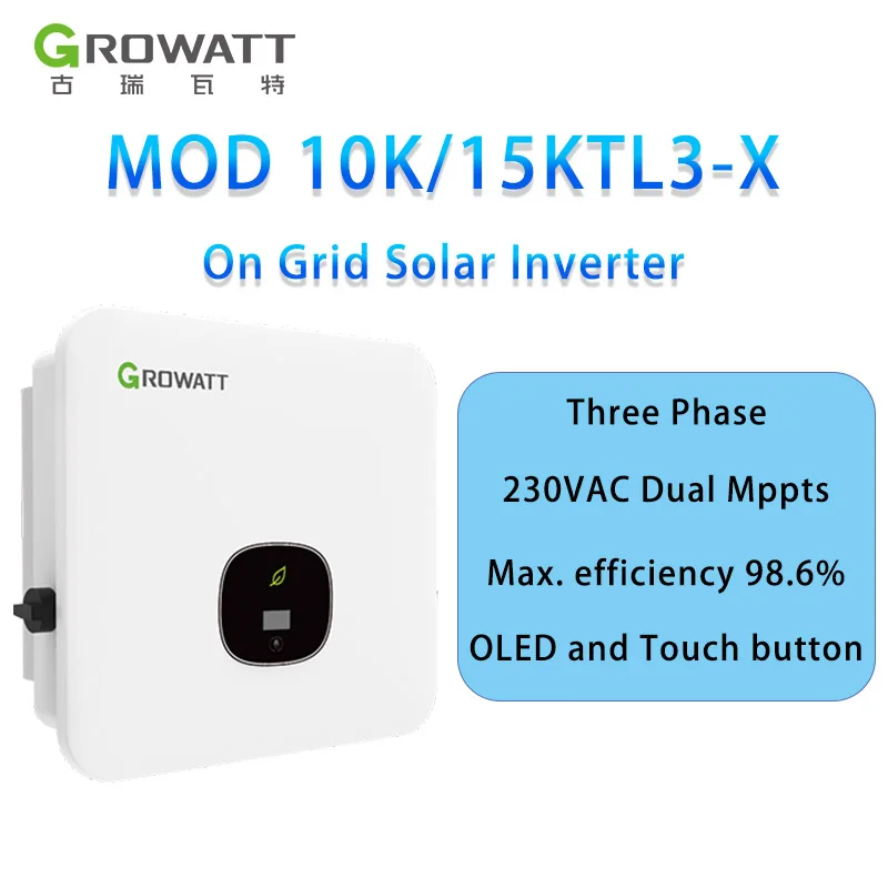 Growatt 15000W On Grid Muslimexlimatur Onduleur Triphasé 230V Inverter Solare Fotovoltaico Residenziale