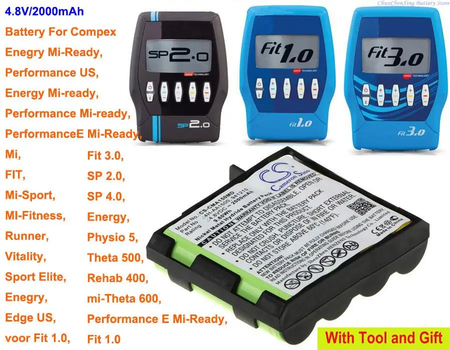 Cameron Sino 2000Mah Batteria 4H-Aa1500, 941210 Per Compex Mi-Ready, Runner, Sp 2.0, Sp 4.0, Sport Elite, Vitalità, Voor Fit 1.0