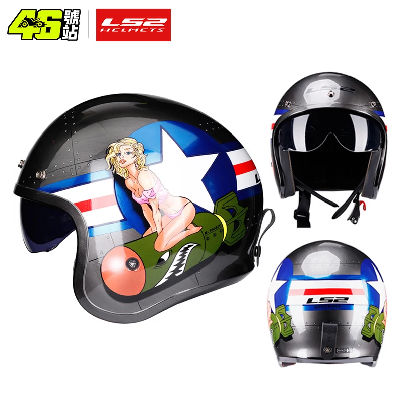 Capacete Ls2 Spitfire Vintage Moto Rcycle Casco Ls2 Jet Open Face Retro Caschi Casco Casque Moto Of599