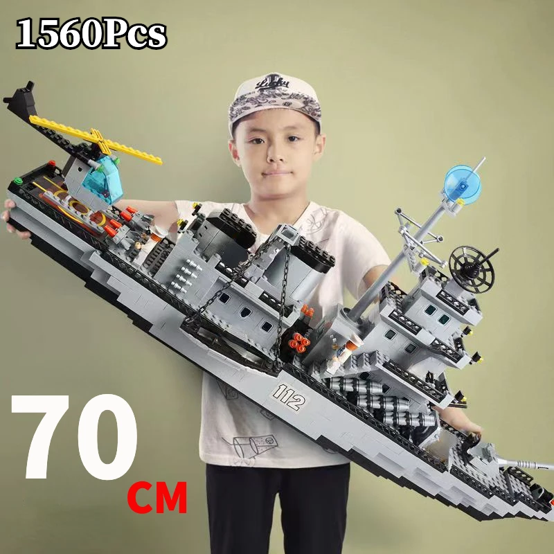 Compatibile Con Lego 1560Pcs Military Navy Ship Set Building Blocks Ww2 Heavry Tank Aircrafted Carrier Army Brick Toys