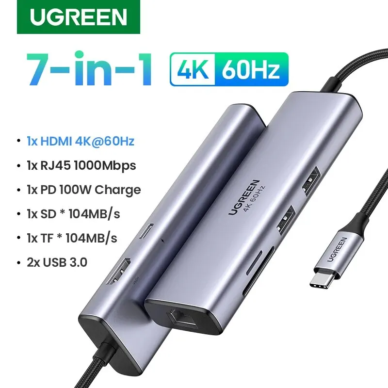 Ugreen Usb C Hub 4K 60Hz Tipo C A Hdmi 2.0 Rj45 Usb 3.0 Pd 100W Adattatore Per Macbook Air Pro Ipad Pro M1 Accessori Per Pc Hub Usb