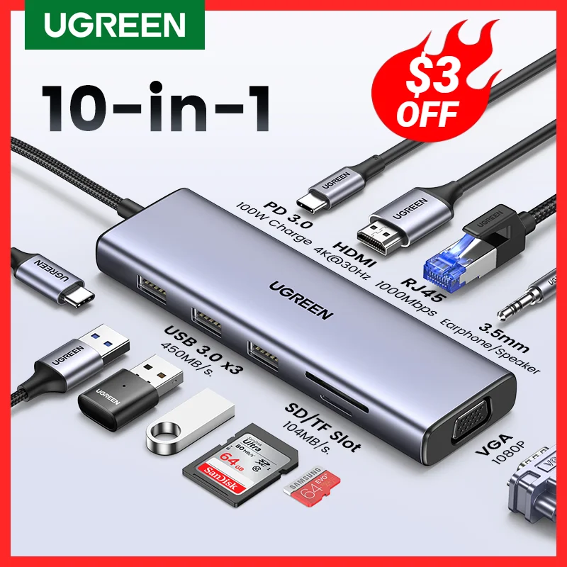 Ugreen Usb C Hub 4K 60Hz Tipo C A Hdmi 2.0 Rj45 Usb 3.0 Pd 100W Adattatore Per Macbook Air Pro Ipad Pro M1 Accessori Per Pc Hub Usb