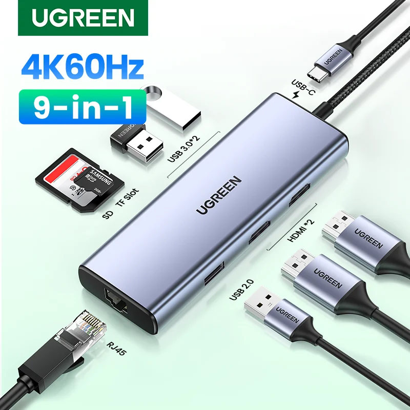 Ugreen Usb Hub C Dual 4K 60Hz Usb C A Hdmi 2.0 Rj45 Usb Pd Adapter Per Macbook Air M1 Pro Ipad Pro Accessori Usb C Splitter