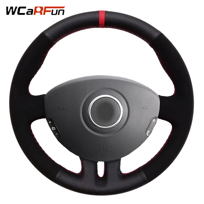 Wcarfun Coprivolante Per Auto Marcatore Rosso Scamosciato In Pelle Nera Per Renault Clio 3 2005-2013 Clio Dynamic 2008 Clio Mk 3 2010