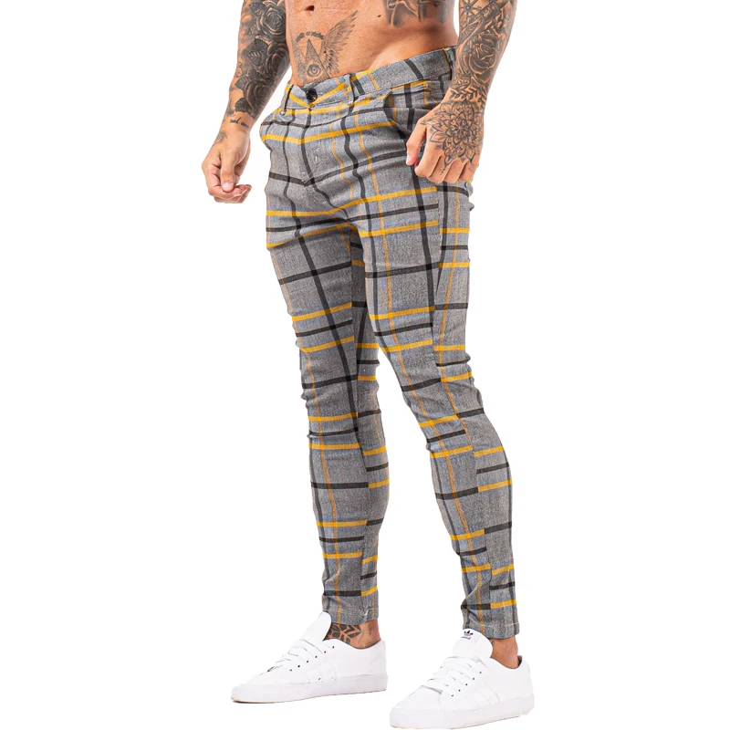 Gingtto Uomini Chino Pantaloni Skinny Super Stretch Chino Pants Slim Fit Mens Casual Mutanda Plaid Grigio Elastico In Vita Moda Di Londra